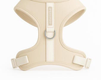 Ivory Dog Harness | Adjustable No-Pull Neoprene Vest | Vegan Leather Accent Front Clip Walking Gear Small Medium