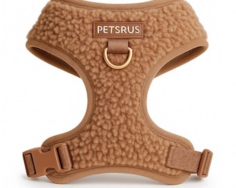 Camel Brown Teddy Dog Harness | Sherpa Fleece No-Pull Adjustable Vest | Gold Hardware Cozy Winter Walking Gear