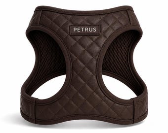 Dark Chocolate Brown Dog Harness | Quilted Vegan Leather Step In Vest | Silver Hardware Choke Free Walking Gear Small Medium