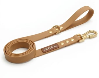Tan Brown PVC Dog Leash | Gold Hardware Locking Carabiner | Waterproof Coated Lead | Odor Resistant 5ft Training Gear