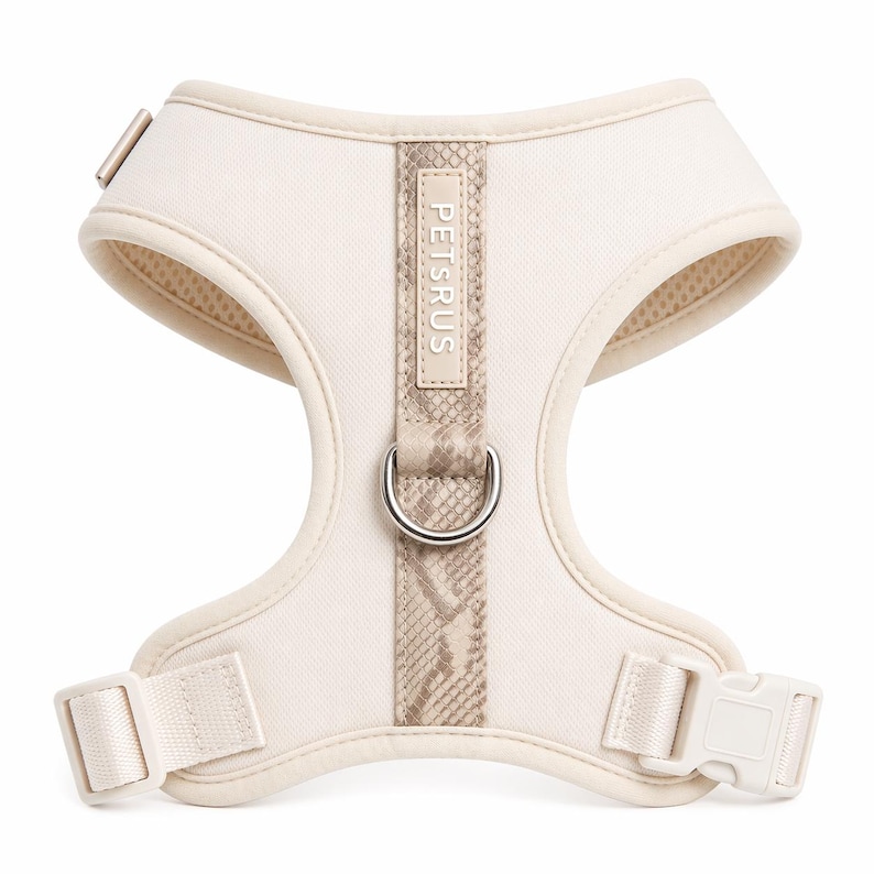 Neoprene No Pull Dog Harness | Adjustable Padded Vest with Dual Leash Clips | Soft Mesh Breathable Everyday Walking Gear Neutral Colors Ivory Snake