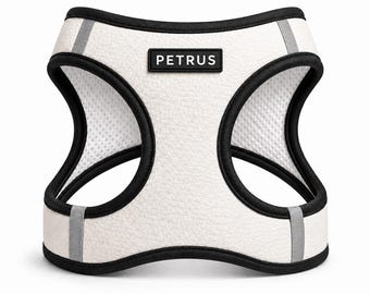 White Vegan Leather Dog Harness | Black Trim Step In Vest | Reflective Choke Free Walking Gear Small Medium Puppy