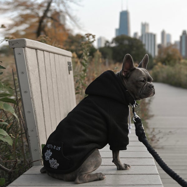 PETs R US Premium Black Winter Dog Hoodie Sweatshirt with Pockets Extra Warm 100% Cotton Classic Best Quality Soft Modern Sweater Jacket