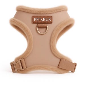 Neoprene No Pull Dog Harness | Adjustable Padded Vest with Dual Leash Clips | Soft Mesh Breathable Everyday Walking Gear Neutral Colors Rose Gold Fur Trim