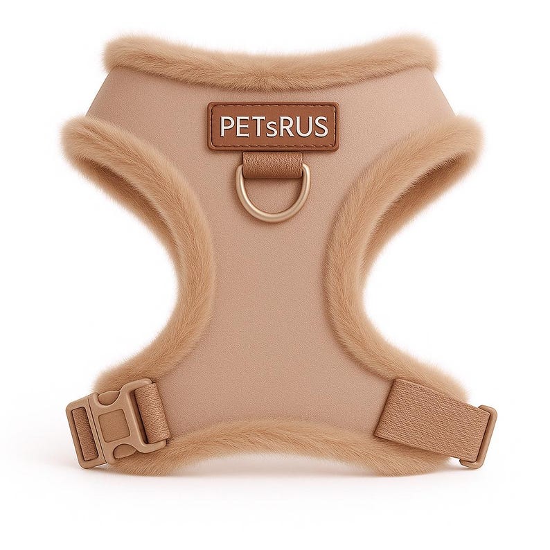 Neoprene No Pull Dog Harness | Adjustable Padded Vest with Dual Leash Clips | Soft Mesh Breathable Everyday Walking Gear Neutral Colors Rose Gold Fur Trim