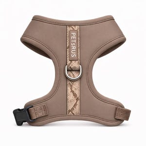 Taupe Dog Harness: Trendy Python Snake Texture No-Pull Neoprene Padded Vest Dual Leash Clips, Adjustable Secure Harness Small Medium Dogs