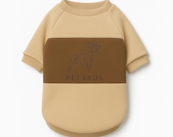 Cotton Dog Sweatshirt: Beige and Brown Harness-Friendly Winter Sweater, Soft, Cozy and Easy Wear for Small Medium Dogs