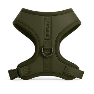 PETsRUS Khaki Dog Harness No Pull Adjustable Neoprene Soft Vest Olive Green Front Clip for Small Medium Large Dogs Training USA Made