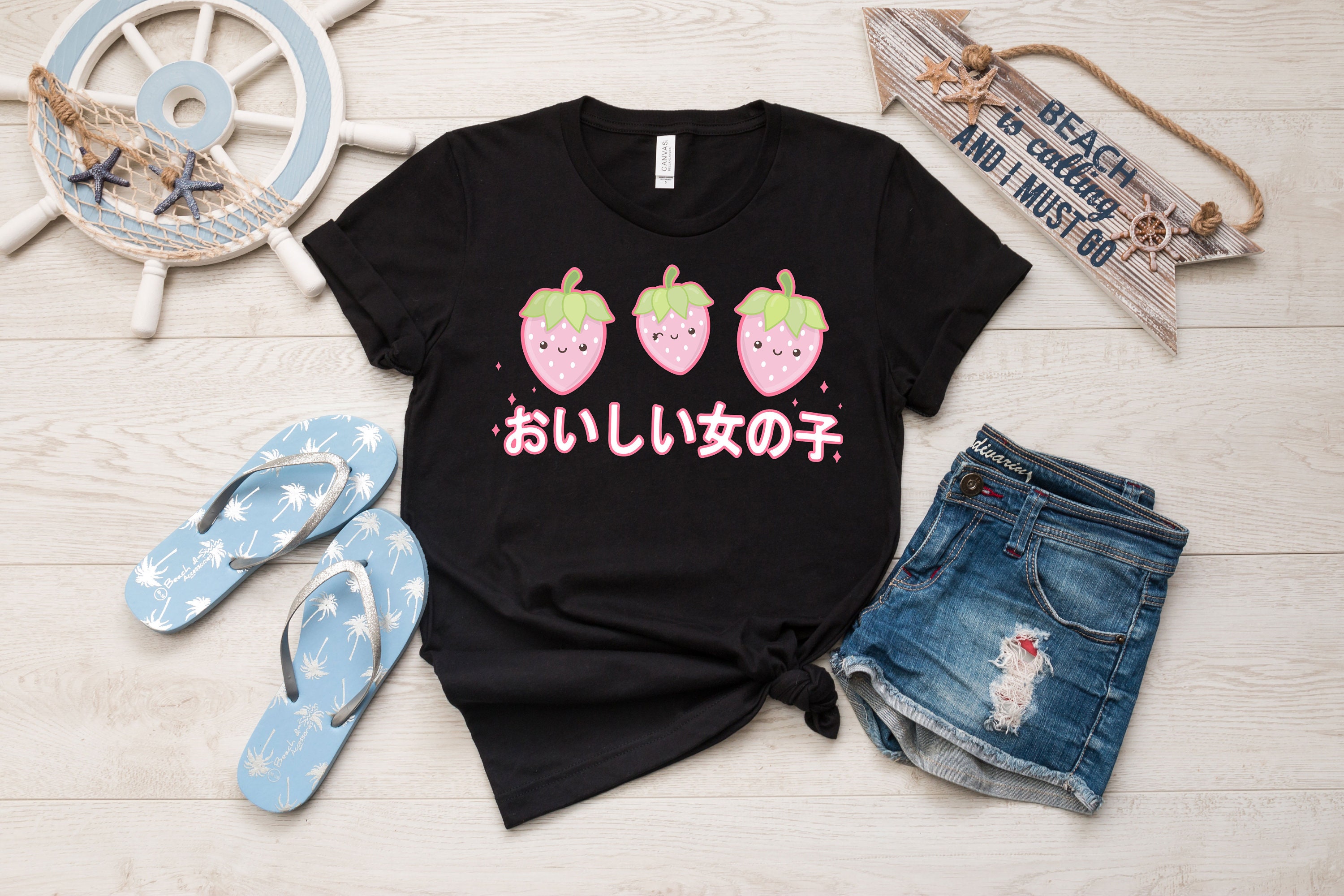 Strawberries Japanese Kawaii Harajuku Cute TShirt Fruits Etsy