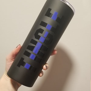 Personalized Thin Line Tumbler, Customized for First Responder | Law Enforcement Officer Gift | Police Wife Gift | Badge Number Tumbler