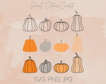 Pumpkin SVG, Set of 12 | Fall Cut File | Autumn SVG for DIY Décor or Clothing | Halloween Cut File