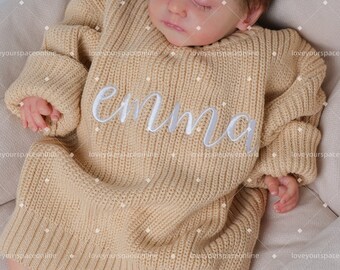 Custom Handmade Sweater: Embroidered Name for Babies, Personalized Birthday Jumper for Toddlers, Unique Newborn Outfit