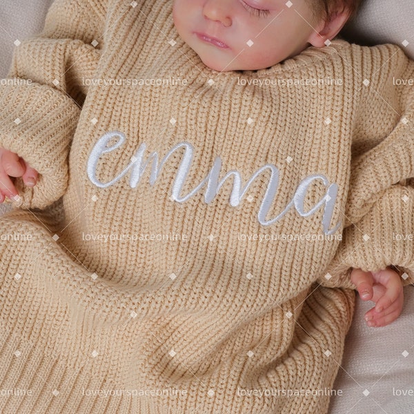 Custom Handmade Sweater: Embroidered Name for Babies, Personalized Birthday Jumper for Toddlers, Unique Newborn Outfit