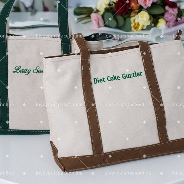 Personalized Canvas Boat Tote Bag: Add Your Own Flair with Embroidered Text - Ideal for Her, Bachelorette Parties, and School Essentials