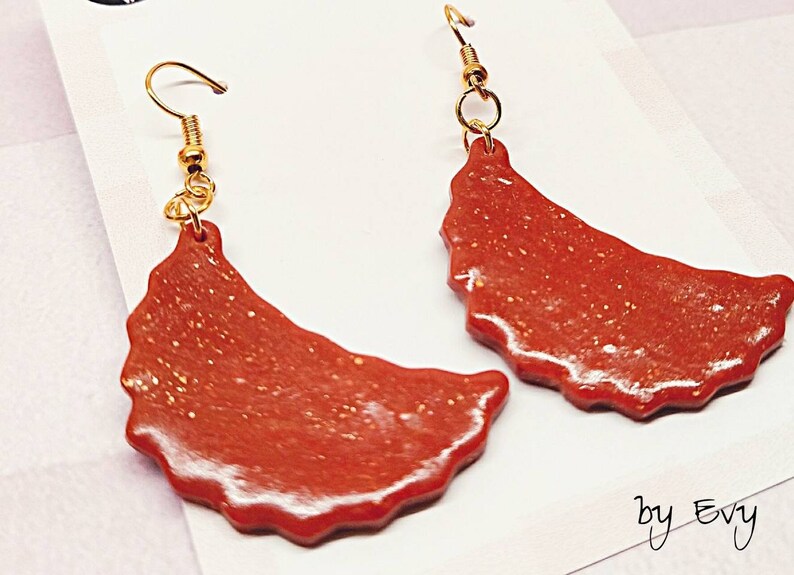 Handmade gold brown or golden moon fimo fimo earrings