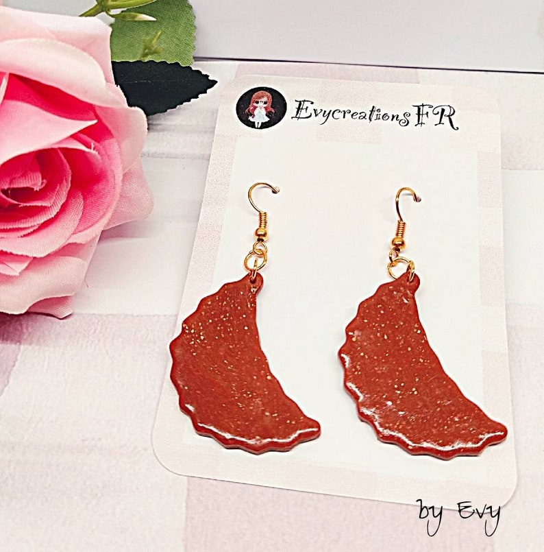 Handmade gold brown or golden moon fimo fimo earrings