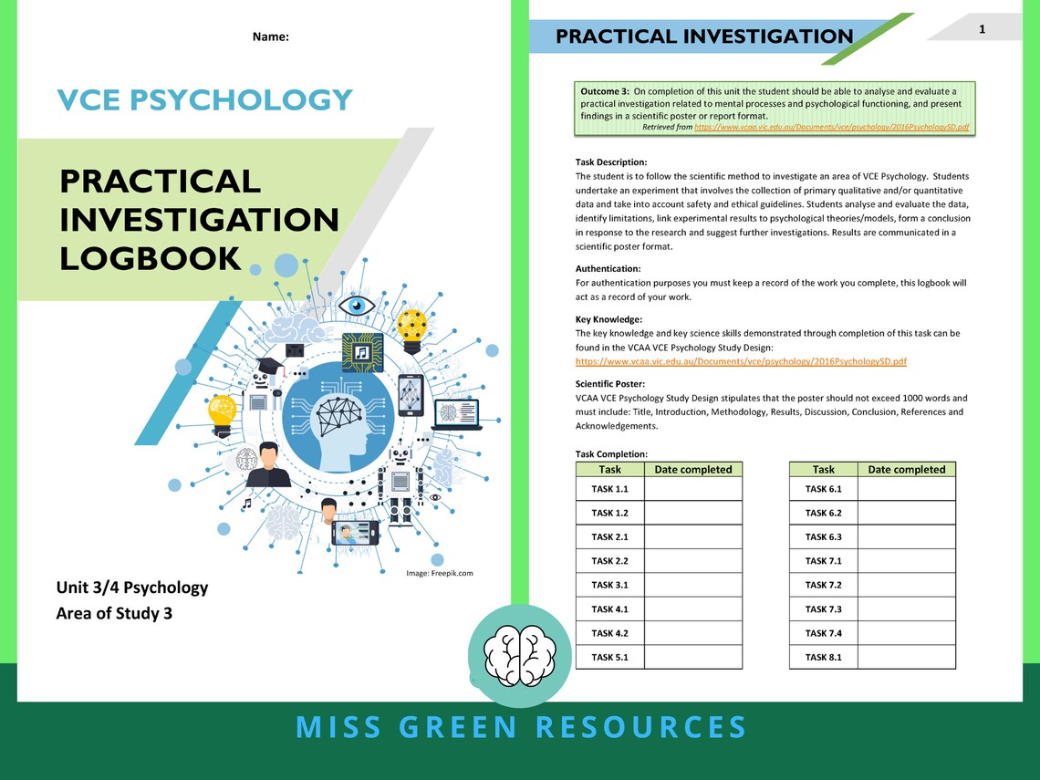 Unit 3&4 Psychology Practical Investigation Logbook Etsy Australia