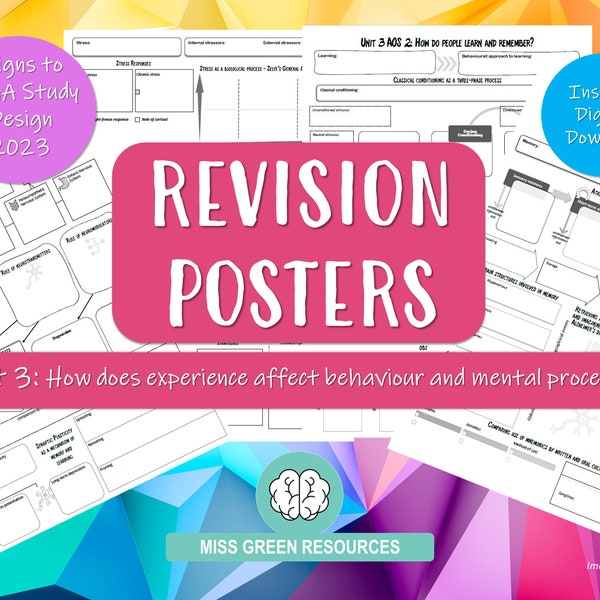 Revision Posters - Unit 3 VCE Psychology (2023 - 2027 SD)