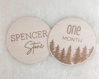 Wooden Monthly Baby Forest Milestone Discs | Milestone Disc | Baby by the Month For Photos | Baby Gift | Baby Milestone Cards