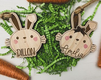 Personalized Easter Basket Name Tags, Wood Tag, Basket Tag, Name Tag, Easter Basket, Easter Place Card, Bunny Tag, Kids Easter Basket