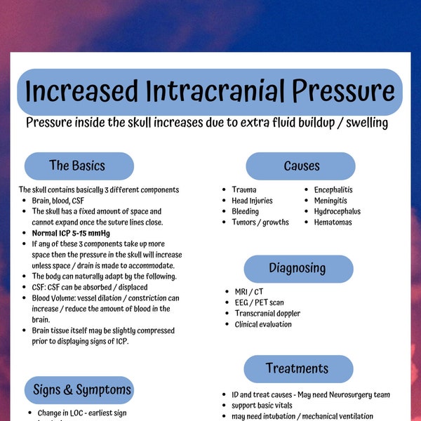 Nursing school notes, MedSurg Neurology Increased ICP, this cheat sheet gives you the need to know information.