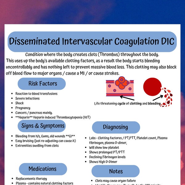 Nursing school notes, MedSurg Disseminated Intervascular Coagulation DIC  Pathophysiology made easy for nursing students. DIC