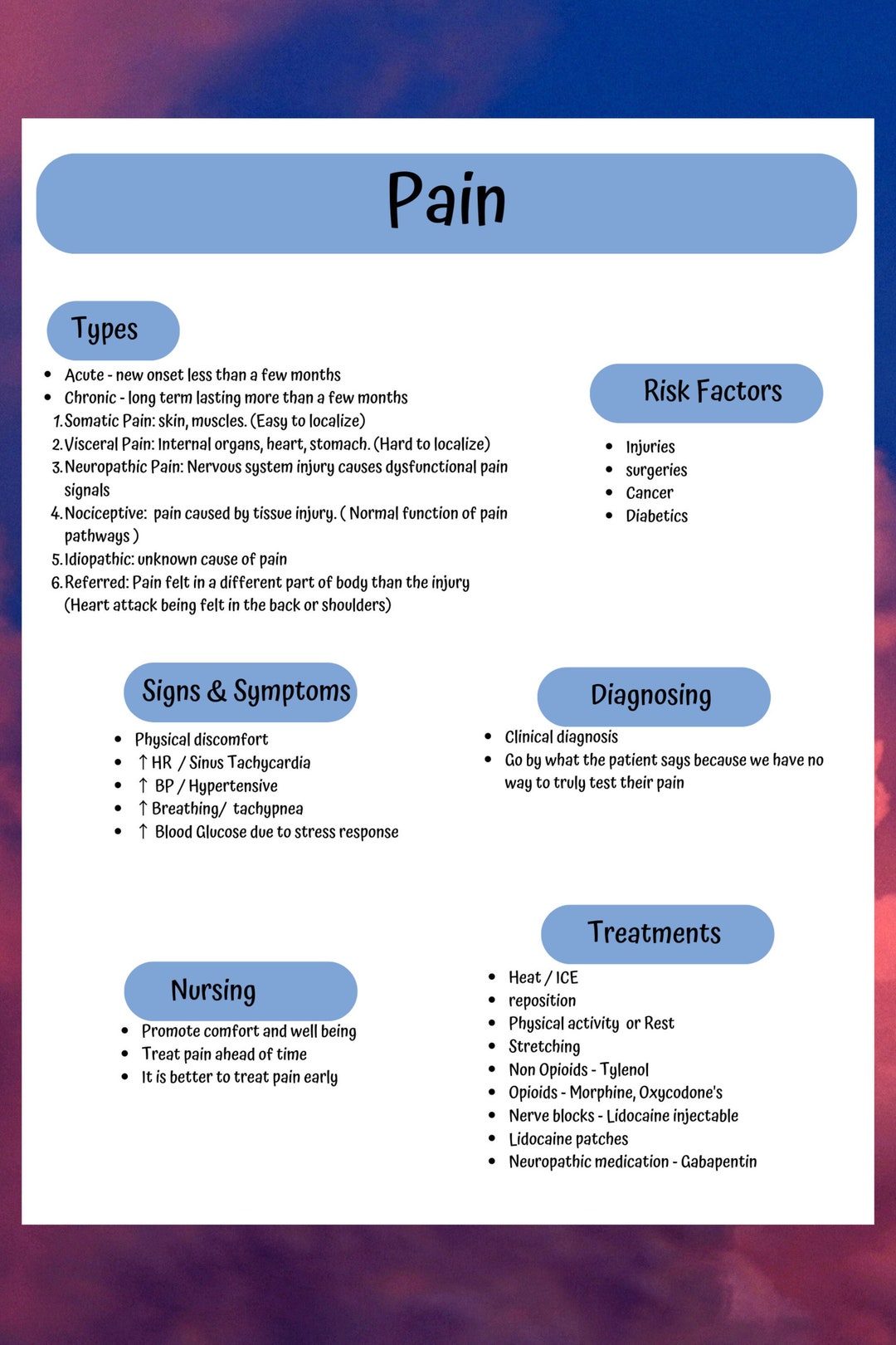 Nursing School Notes, Medsurg Neurology Pain, This Cheat Sheet Gives ...