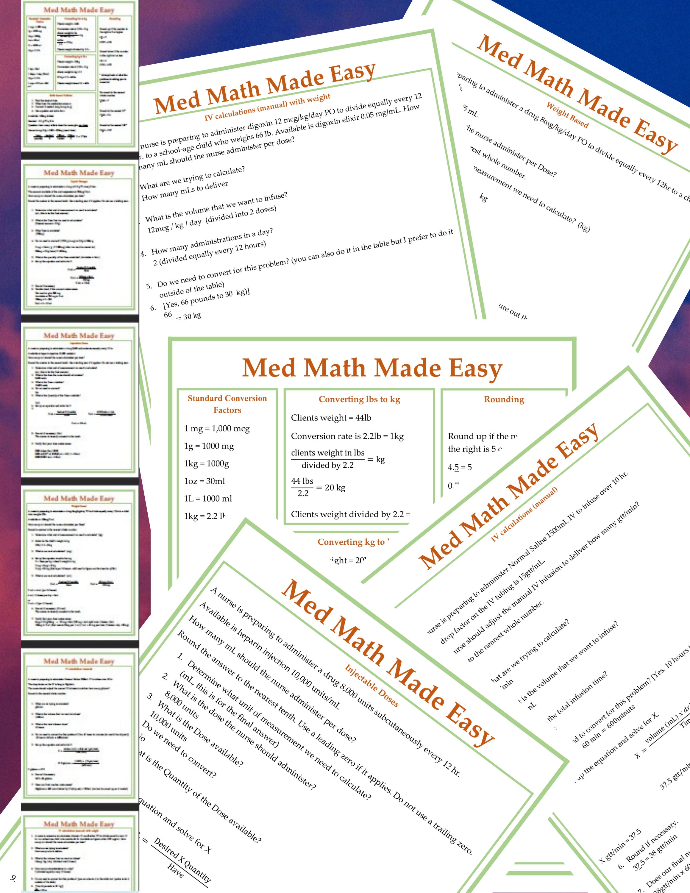 RN Nursing Student Pharmacology Med Math Made Easy With Step by Step ...