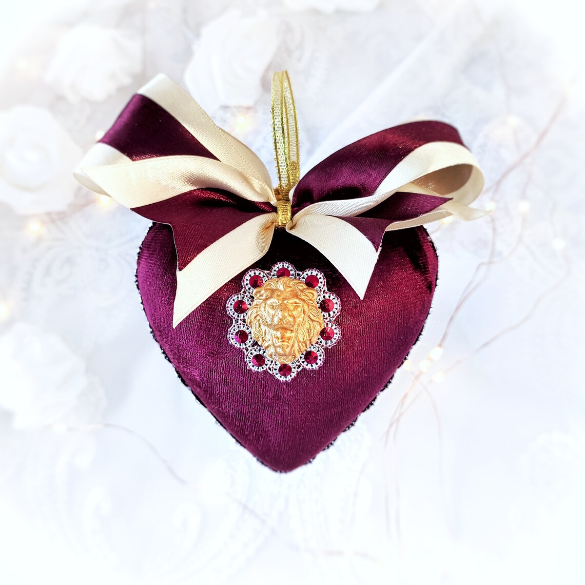 Velvet Christmas ornaments set of 3 handmade vintage burgundy Etsy