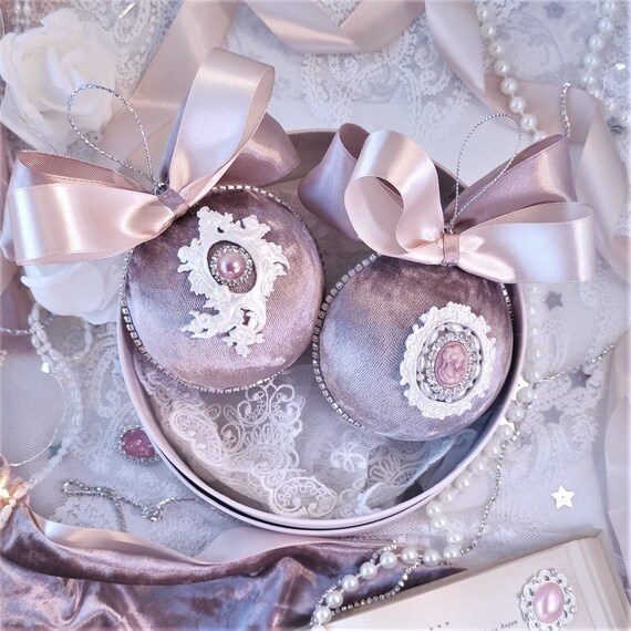 Velvet Christmas ornaments Set of 2 mocha baubles