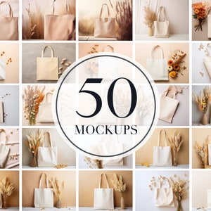 50 Boho Theme Natural Cotton Tote Bag Mockup Bundle, Sand Canvas Tote Bag Mockups, an Printify Totes Mock-up, Economical Tote Bag Mock