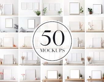50 Frame Mockup Bundle, Neutral Simple Mock Up Photograph Styled Stock Photo Template Frame Art print Mockup PNG Digital Download