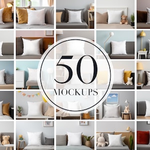 50 Pillow Mockup Bundle, Cushion Mockups Stock photo, Blank Throw Pillow Mockup, Cushion Mock Up Digital Download, White Pillow Mockup PNG