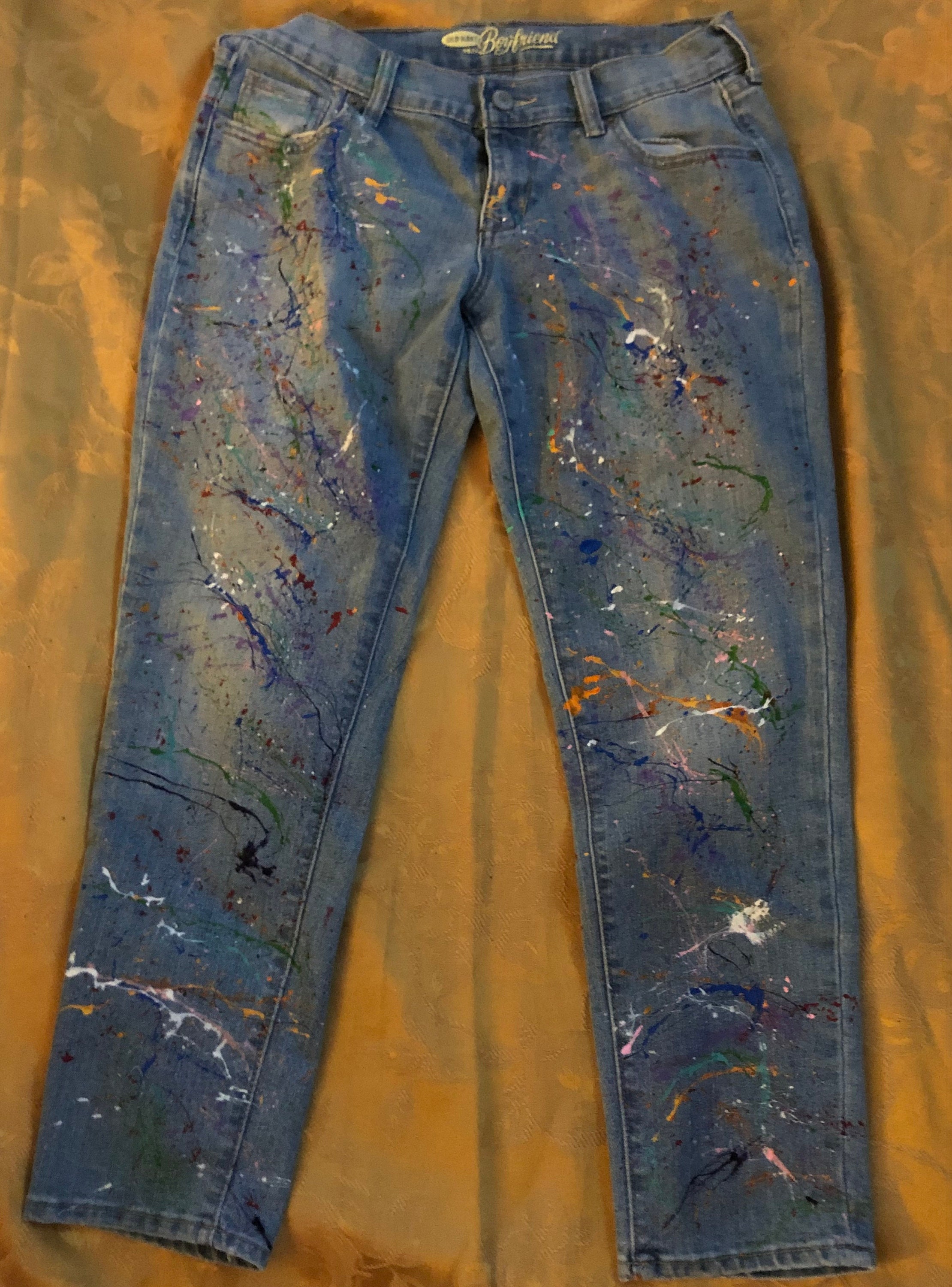 Rainbow Paint Splatter Jeans | Etsy