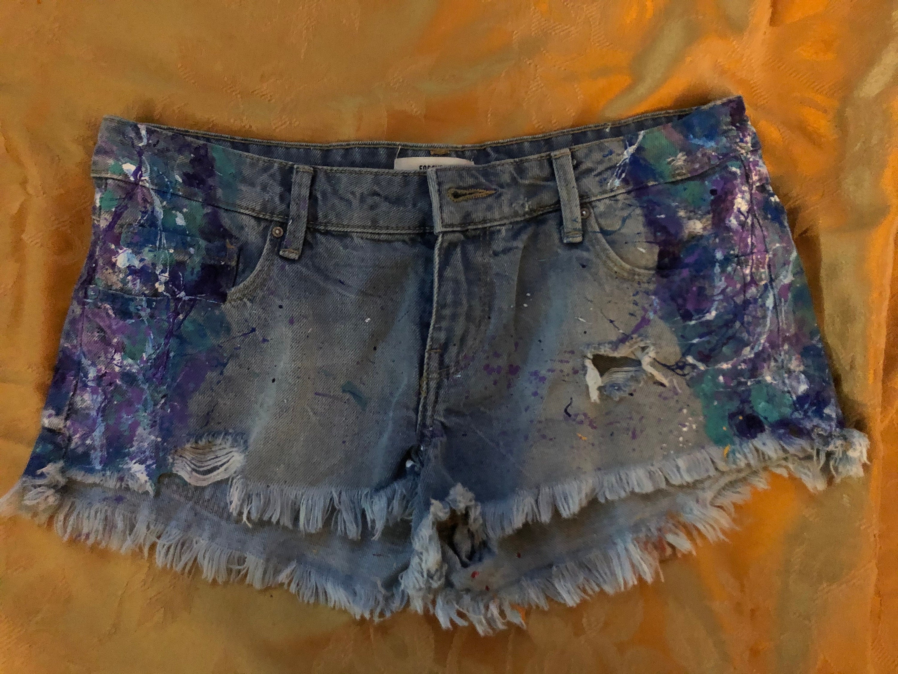 Cool Tone Paint Splatter Shorts Etsy