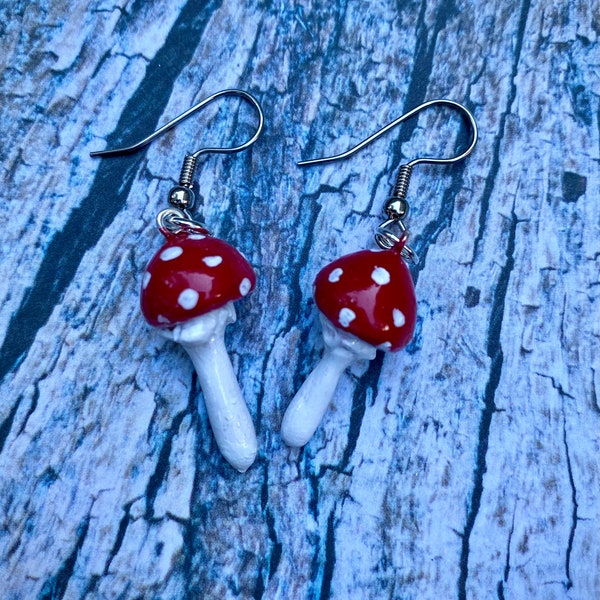 Mushroom Earrings, Handmade, Fairytale Jewelry, Fairy, Fantasy, Cute, Gift, Enchanted Garden Party, Cottagecore Style, Whimsical,