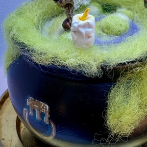 Cauldron Pin Cushion Handmade with Four Original Sculpted Pins, Witchy Gift, Unusual Sewing Supply, Unique Tool, Seamstress, A Bubbling Brew