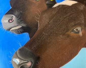 Original cow drawing in pastel.