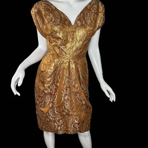 Rare Vintage 1950's Sylvan Rich for Martini Copper Gold Metallic Dress Wiggle