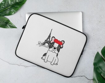 Francés Bulldog Laptop Sleeve / Francophile Computer Case / Dog Lover Gift / Francia / Viajes / Caja de 13 pulgadas / Caja de 15 pulgadas