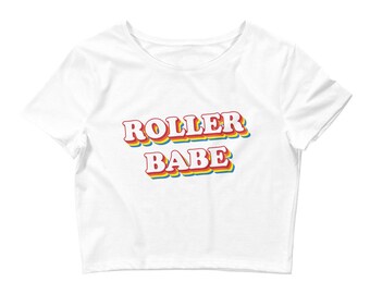 Roller Babe / Regalo para patinador / Patinador en línea / Camiseta Vibe de los años 70 / Colores del arco iris / Top de cultivo de mujer