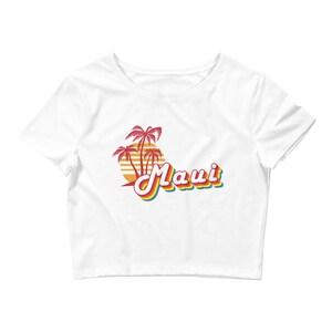 Maui Crop Top With Palm Trees and Sunset | Hawaiian Islands Gift | Beach Vibe | Women’s Crop Tee