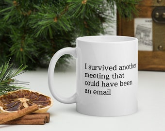 I Survived Another Meeting That Could Have Been An Email | Funny Office Mug | Humorous Mug for Work Mug