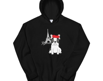 Sudadera con capucha Bulldog francesa / Amante de la francesa / Regalo del amante del perro / Francia / Torre Eiffel / Sudadera con capucha unisex
