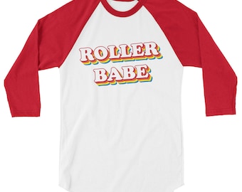 Roller Babe Skate Tee / Camiseta Retro Vibe de los años 70 / Regalo para patinador / Camisa raglán de 3/4 mangas