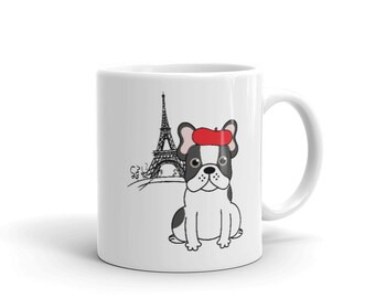 Francés Bulldog Amante Taza / Francophile taza de café / Taza de té de la Torre Eiffel / Regalo amante del perro
