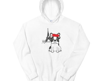 Sudadera con capucha Bulldog francesa / Amante de la francesa / Regalo del amante del perro / Amante de Francia / Francophile / Torre Eiffel / Sudadera con capucha unisex