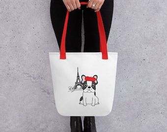 Regalo bulldog francés / Amante francés / Bolso francofilo / Bolso torre Eiffel / Bolso de mano amante del perro / Bolso de transporte de París / Francia /