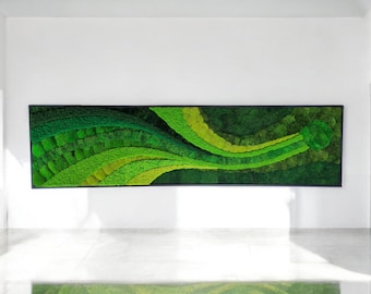 Large Moss Wall Art Panoramic Preserved Moss Wall Decor Horizontal Green Plant Wall Art Frame Modern Biophilic Botanical Home Decor