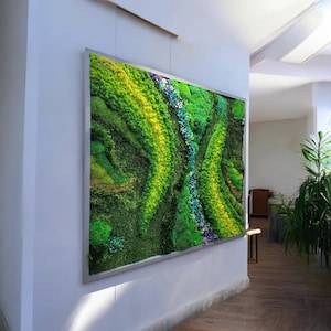 Preserved Moss Wall Art with Flowers – Natural Botanical Decor – Handmade Moss Frame – Greenery Wall Hanging – Eco Nature Art